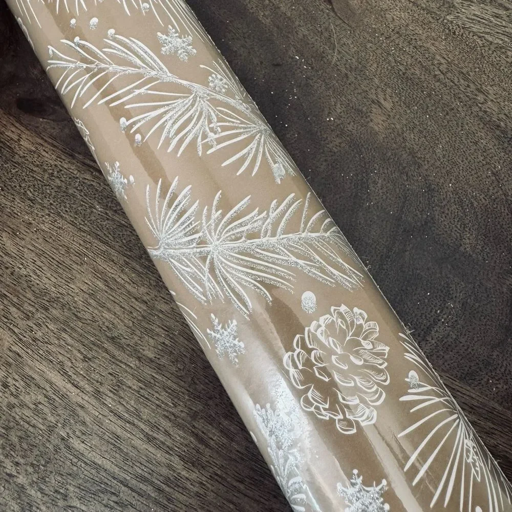 Christmas Pine Needles Pinecone Glitter Holiday Wrapping Paper Roll Gift Wrap
